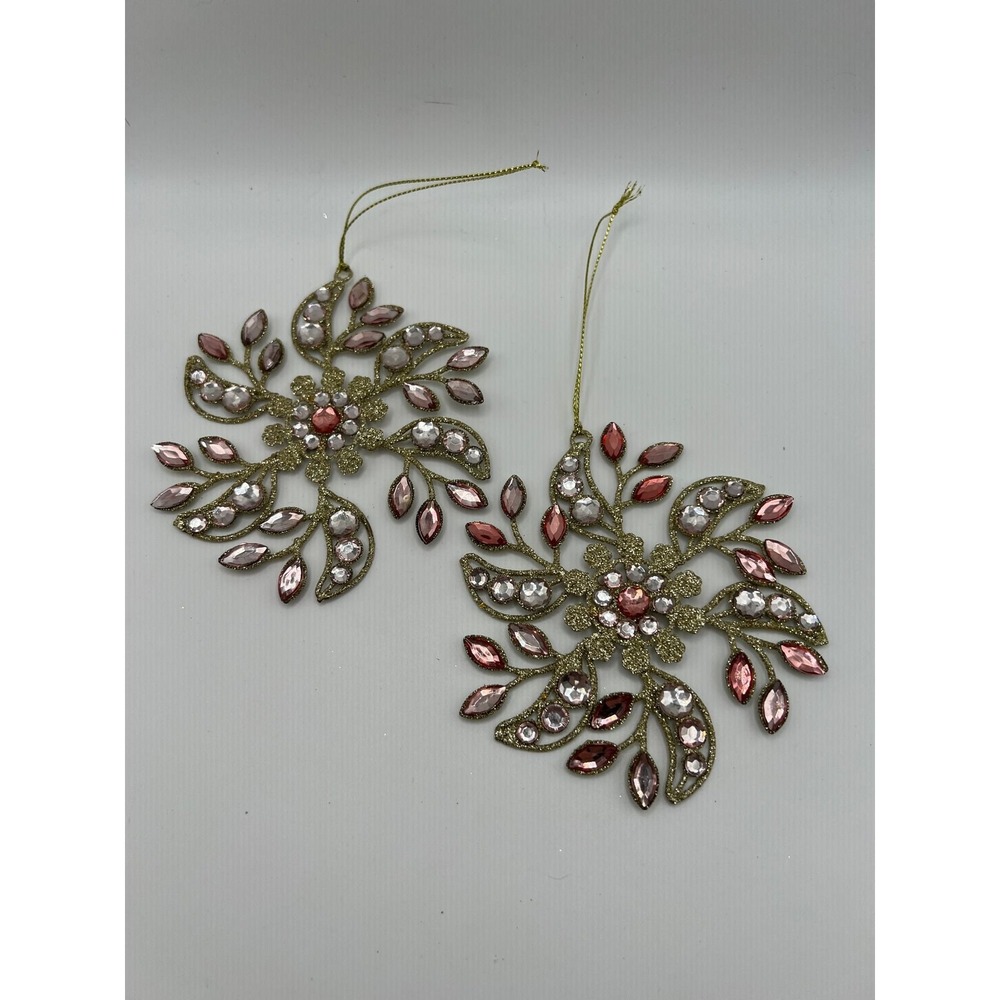 Glitter Rhinestone Snowflake Ornaments Coquette‎ Glam Pink Gold